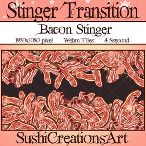 Stream Animated Stinger Transition: Pastel Kawaii Bacon Confetti, Cozy BBQ Food Pork Twitch Overlay, Cured Meat OBS Scenes Stinger Youtube
