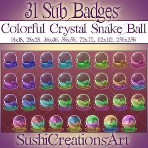 Kawaii Liquid Colorful Crystal Snake Ball Twitch Sub Badges, Witchcraft Bit Halloween Twitch Overlay Stream Gamer Vtuber OBS Youtube Discord
