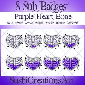 8 Purple Heart Bone Twitch Sub Badges, Gothic Caged Heart Pack Bit, Halloween Twitch Overlay, Spooky Love Stream Gamer Vtuber OBS Youtube