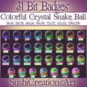 Kawaii Liquid Colorful Crystal Snake Ball Number Twitch Bit Badges, Witchcraft Sub, Halloween Twitch Overlay Stream Gamer Vtuber OBS Youtube