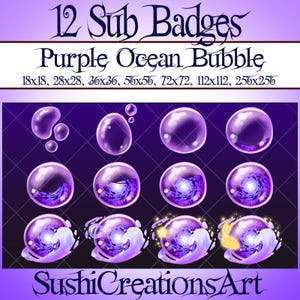 12 Purple Magical Ocean Bubble Sub Badges Goals, Shining Galaxy Deep Sea, Mystic Water Bit Pack, Twitch Overlay Streamer Kick Vtuber Discord