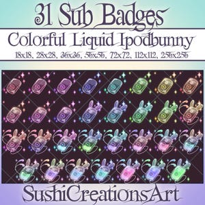 Kawaii Liquid Colorful Ipodbunny Twitch Sub Badges, Rabbit Easter Pack Bit, Music Bunny Lover Twitch Overlay Stream Gamer Vtuber OBS Youtube