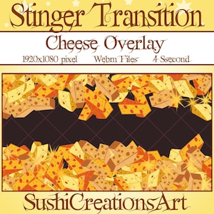 Cheese Stream Animated Stinger Transition, Dairy Food Falling, Cheddar Wedge Slice Confetti Twitch Overlay, OBS Scenes Stinger, Youtube...