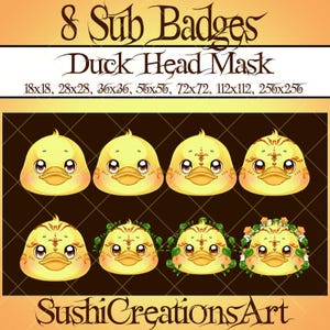 8 Steampunk Duck Head Mask Twitch Sub Badges, Yellow Duck Twitch Overlay, Wild Animal, White Flower Stream Gamer Vtuber OBS Youtube Kick