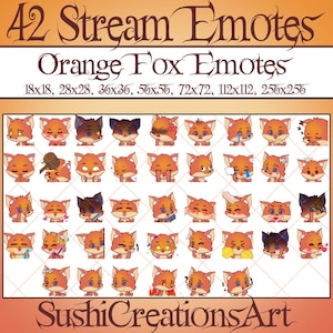 Chibi Orange Foxy Twitch Emotes Pack, Funny Fox Emoji Bundle, Forest Animal Twitch Overlay, Note, Love, Cry Stream Vtuber Discord Youtube...