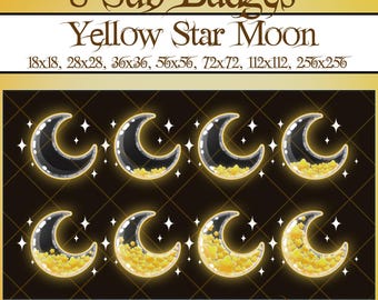 8 Yellow Star Moon Sub Bit Badges, Sparkles Liquid Crescent, Galaxy Bottle Twitch Overlay, Celestial Stream Gamer Vtuber OBS Youtube Kick...