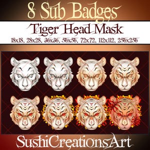 8 Steampunk Tiger Head Mask Twitch Sub Badges, Fire Tiger Twitch Overlay, Wild Animal, Red Spider Lily  Stream Gamer Vtuber OBS Youtube Kick