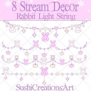 Animated Stream Decoration: Heart Star Moon Rabbit Twinkle Light String Twitch Overlay, Flashing Easter Bunny Light Chain Alert Vtuber Asset