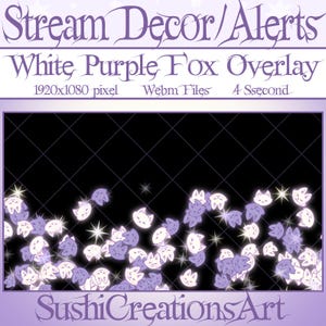 3 Animated Stream Decoration: Kawaii White Purple Wolf Falling Twitch Overlay, Lo-fi Foxy Alert Donations Gift Subs Cheer Tip Sub Follower