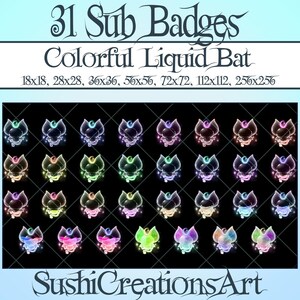 31 Kawaii Liquid Colorful Bat Twitch Sub Badges, Roles Witchcraft Vampire Pack Bit, Halloween Twitch Overlay Stream Gamer Vtuber OBS Youtube