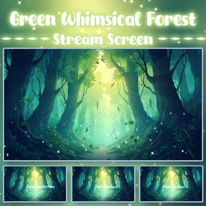 7 アニメーション ストリーム スクリーン: 緑の気まぐれな妖精の魔法の森の Twitch オーバーレイ、平和な春の森のシーンのファンタジー ループ Vtuber 背景