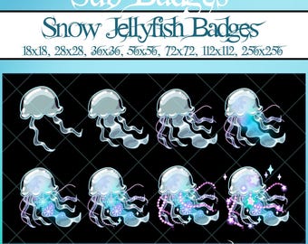 8 Cute Blue Winter Snow Jellyfish Evolution Sub Badges, Snowflakes, Sea Creature Bit Badges Sealife, Ocean Undersea Twitch Overlay, Streamer