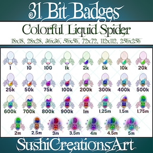 31 Spider Twitch Bit Badges, Gothic Liquid Spider Pack Sub, Halloween Twitch Overlay, Rainbow Tarantula Stream Gamer Kick Vtuber OBS Youtube