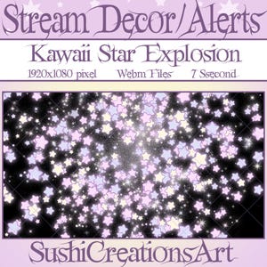2 Decoración animada de transmisión: Superposición de Twitch de explosión de estrella kawaii, alerta espacial celestial de galaxia, donaciones, regalos, suscripciones, ánimo, propina, suscriptor, seguidor