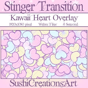 Twitch Animated Stinger Transition: Pastel Kawaii Valentine&#39;s Day, Lofi Cozy Pink Blue Yellow Heart Stream Transition, Overlay OBS, Youtube
