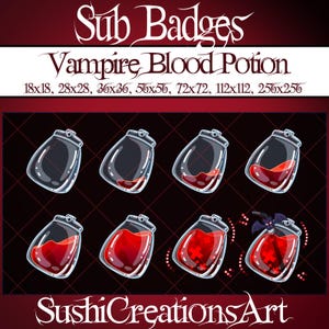 8 Vampire Blood Potion Twitch Sub Badges, Gothic Blood Pack Bit, Halloween Twitch Overlay, Red Liquid Bottle Stream Gamer Vtuber OBS Youtube