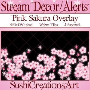 3 Animated Stream Decoration: Pink Sakura Confetti Twitch Overlay, Cherry Blossom Spring Alert, Donations Gift Subs Cheer Tips Follower...