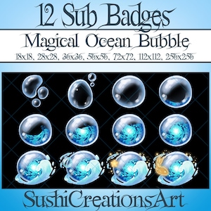 12 Blue Magical Ocean Bubble Sub Badges Goals, Shining Galaxy Deep Sea, Mystic Water Bit Pack, Twitch Overlay Streamer Kick, Vtuber, Discord