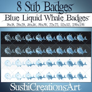 8 Cute Blue Liquid Whale Evolution Sub Badges, Orca Bit, Marine Animals Twitch Overlay, Under Ocean Sea Streamer, Kick Vtuber, Mixer Discord