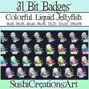 31 Kawaii Jellyfish Twitch Bit Badges, Sea Animal Sub, Winter Snow Sealife Twitch Overlay, Ocean Undersea Stream Gamer Vtuber OBS Youtube
