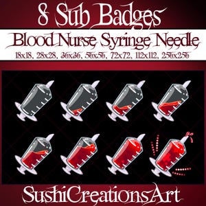 8 Vampire Blood Nurse Syringe Needle Twitch Sub Badges, Gothic Blood Pack Bit, Twitch Overlay, Liquid Bottle Stream Gamer Vtuber OBS Youtube