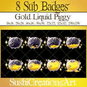 8 lindas insignias de suscripción de Gold Liquid Piggy Evolution, alcancía para ahorrar dinero, superposición de Twitch de Pig, transmisor, Kick, Vtuber, Mixer, Discord