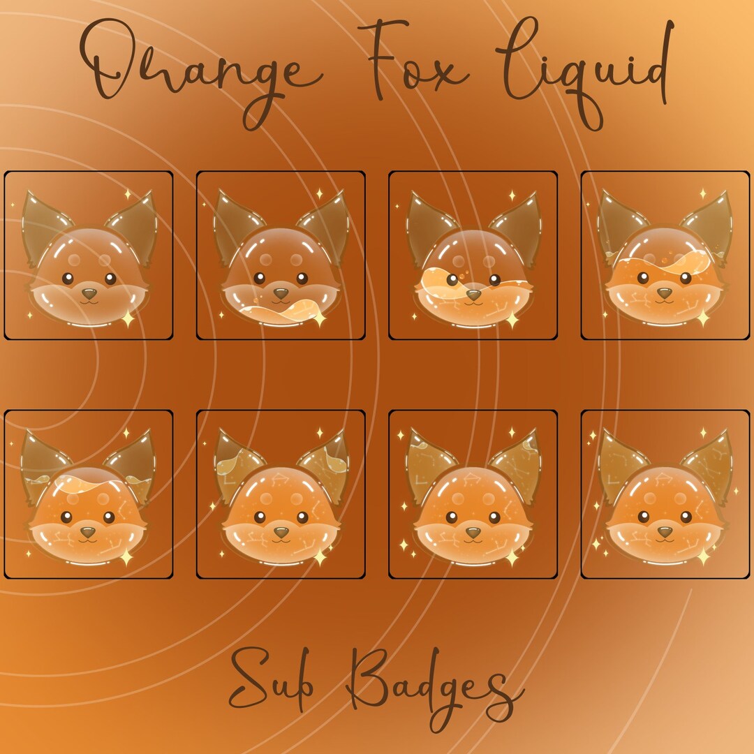 8 Orange Liquid Fox Sub Badges, Autumn Fall Animal Forest Bit Badges ...