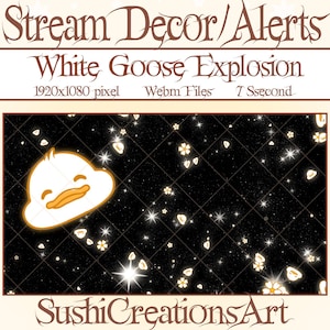 2 Decoración de transmisión animada: Superposición de Twitch de explosión de ganso de nieve kawaii, alerta de pollo de pato blanco, donaciones, suscripciones de regalo, ánimo, propina, seguidor de suscriptor