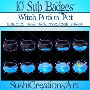 Cute Blue Liquid Witch Potion Pot Sub Badges Goals, Halloween Cauldron Bit, Devil Frog Twitch Overlay, Streamer, Kick, Vtuber Mixer Discord