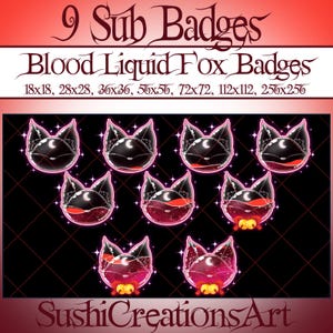 9 Galaxy Blood Fox Head Sub Badges, Sparkles Liquid Bottle, Moon Kitsune Japanese Twitch Overlay, Emote Stream Gamer Vtuber OBS Youtube Kick