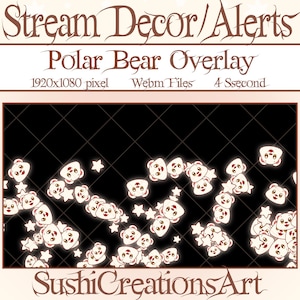 3 Animated Stream Decoration: Kawaii Polar Bear Falling Twitch Overlay, Lo-fi White Bear Alert Donations Gift Subs Cheer, Tip, Sub, Follower