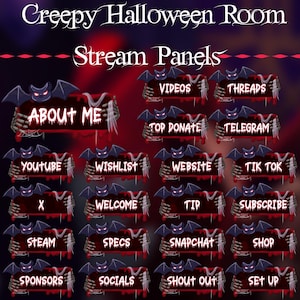 50 Spooky Bats Halloween Stream Panels: Creepy Black Red Spider, Skeleton Twitch Overlay, Dark Horror Haunted House, Zombie, Spider, Ghost