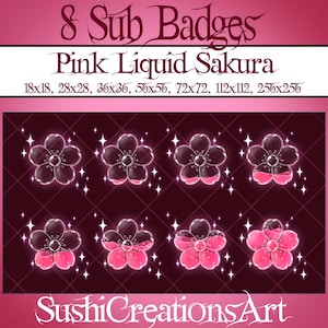 Flor de sakura líquida rosa, objetivos de subtítulos de flor de cerezo, pétalos de primavera brillantes, superposición de Twitch de Bit Sakura, Kick, Vtuber, Discord