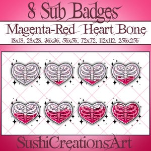 Magenta-Red Heart Bone Twitch Sub Badges, Gothic Caged Heart Pack Bit, Halloween Twitch Overlay, Spooky Love Stream Gamer Vtuber OBS Youtube