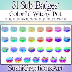 31 Kawaii Liquid Witch Potion Pot Twitch Sub Badges, Magic Frog Cauldron Pack Sub, Halloween Twitch Overlay Stream Gamer Vtuber OBS Youtube