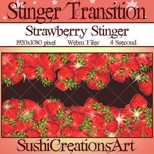 Stream Animated Stinger Transition: Pastel Kawaii Red Strawberry Falling, Floating Red Fruit Twitch OBS Scenes Stinger Cute Overlay, Youtube