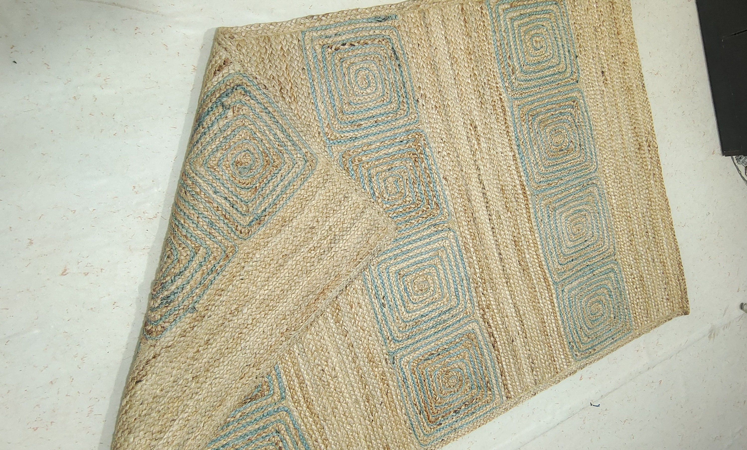 Jute Rug Black White Turquoise Dimond Patten Rug Bohemian Scallop Rug ...