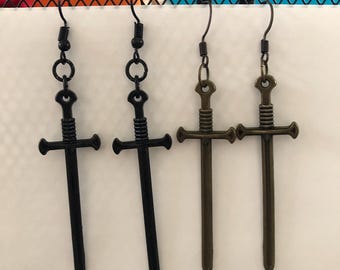 black or bronze sword earrings!