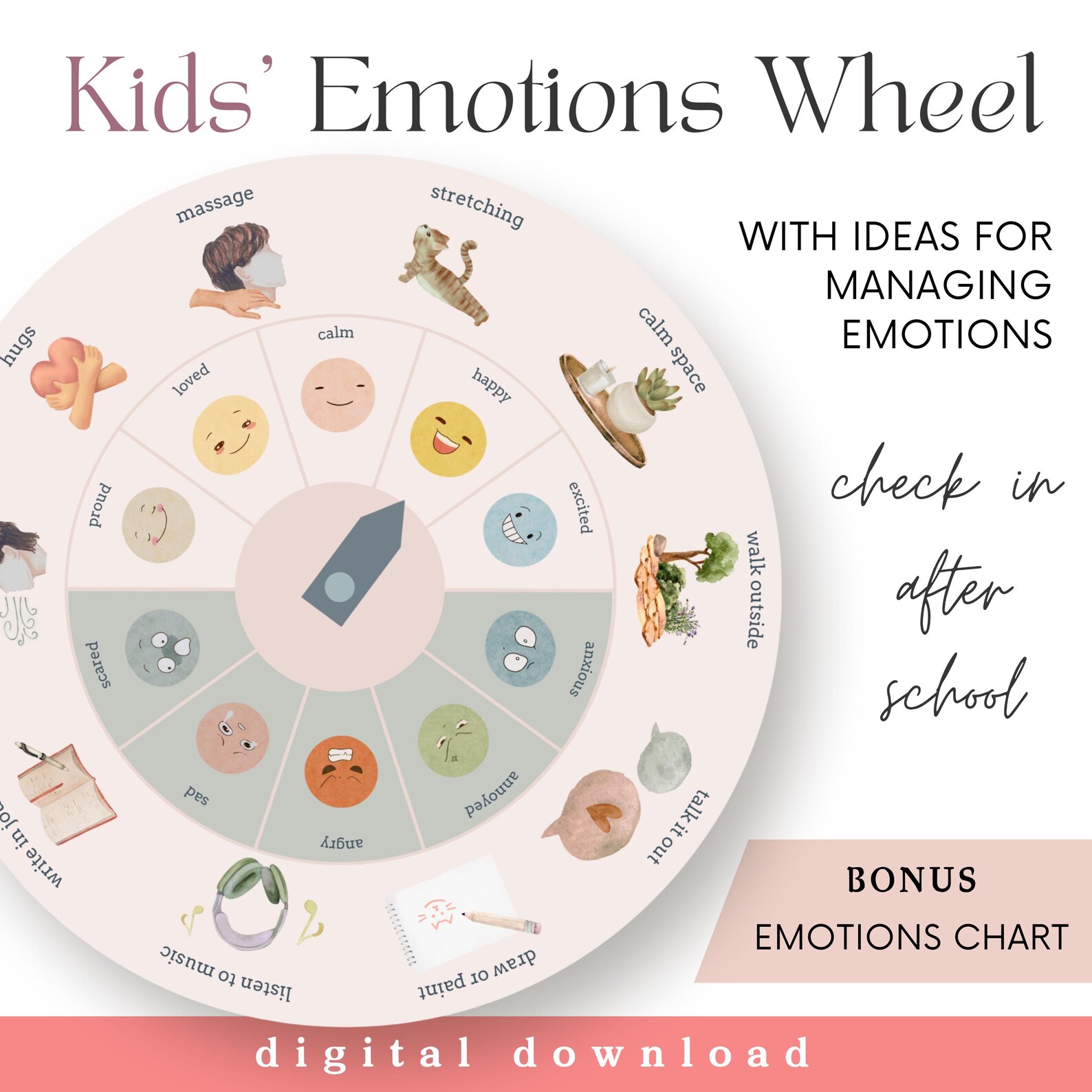 Kids Emotions Wheel Printable Digital Download Children s Feelings Kids Emotions Wheel Printable Digital Download Children s Feelings