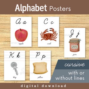 Affiches de l'alphabet | Cursive Montessori | pour les salles de classe et les salles d'école à la maison | Format standard A4