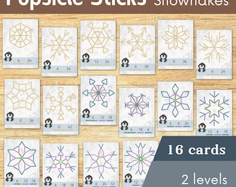 Snowflake Popsicle Sticks Shapes Activity Cards | Toddlers, Preschoolers & Kindergarten | Fine Motor Skills