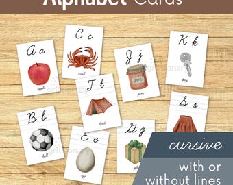 Alphabet Cards | Montessori Cursive font | ABC Flashcards