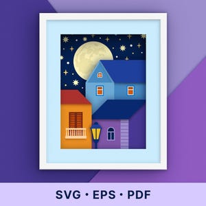 Arte di carta 3D della notte di Natale – Modello di shadowbox a strati per Cricut e artigianato / Modello SVG / Decorazione murale fai da te / Regalo fatto a mano