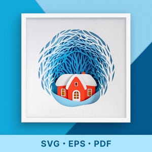 Zimowa sztuka papieru 3D – warstwowy szablon Shadowbox dla Cricut i rękodzieła | Szablon SVG | Dekoracja ścienna DIY | Ręcznie robiony prezent