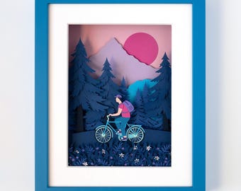 Handcrafted Framed Paper Art "Forest Ride" – 3D Wall Decor & Gift (320x260x45 mm)