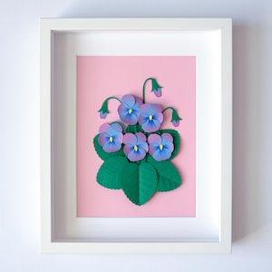 Handcrafted Framed Paper Art &quot;Pansies&quot; – 3D Floral Wall Decor & Gift (265x215x30 mm)