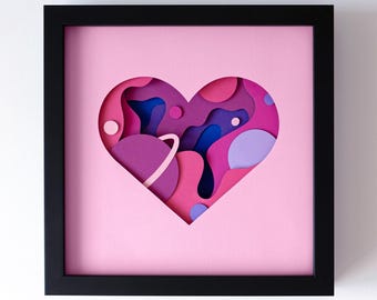Handmade 3D “Cosmic Heart” – Framed Layered Paper Art (275x275 mm)