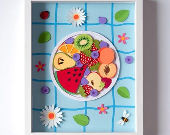 Handcrafted Framed Paper Art: 3D Fruit Plate Wall Decor (275x223mm)