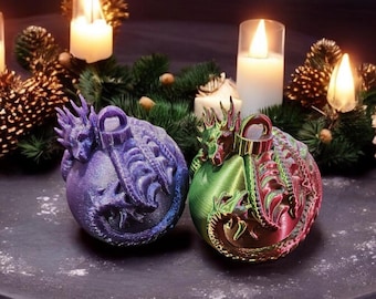 3D Printed Dragon Christmas Ornament: Fantasy Bauble, D&D Gift