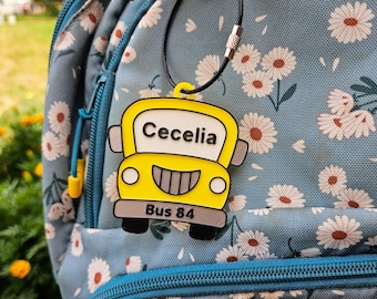 Etichetta per zaino scolastico stampata in 3D: nome e numero dell'autobus personalizzati per bambini